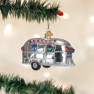 Ornements de Noël vintage en verre soufflé à suspendre, thème <span class=keywords><strong>Camping</strong></span> et Extérieur, avec arbre de Noël et remorque, 2.5 X 3.5 - Product Image 2