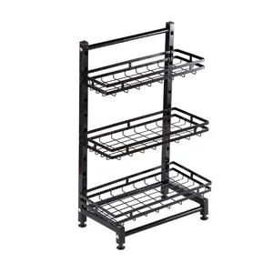 Hot Sale Kitchen 3 Layers Spice Storage Holder Organizer Carbon Steel Black Spice Rack Storage Shelf