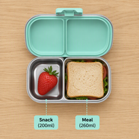 Boîte à bento en acier inoxydable, compatible micro-ondes, avec couvercle en ABS, 2 compartiments, étanche, portable, pour étudiants et bureau