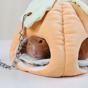 Recién llegado, cama de animales pequeños, nido de algodón con forma de calabaza cálida para hámster y conejillo de indias, casa de cama para mascotas con patrón sólido - Product Image 3