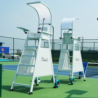 Chaise d'arbitre de tennis en alliage d'aluminium avec assise perforée, tablette d'écriture, support de microphone et auvent