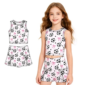 Conjuntos personalizados para el día del partido de fútbol: Camisetas, chalecos, faldas, pantalones cortos y skorts de algodón con estampado de estrellas para bebés y niñas, estilo casual y lindo, con diseños a juego para hermanas. - Product Image 1