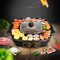 Diskon Besar-besaran Panggangan Elektrik BBQ Antilengket 2 Dalam 1 34Cm Meja Korea dengan Hot Pot