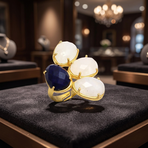 Gold Plated Diamond <b>Ring</b> Gold <b>Ring</b> with a Stunning Gemstones with Beautiful Royal Blue and White Colour Combination Gemst - Product Image 3