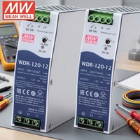 Mean Well WDR-120 Seri 120W Catu Daya Industri DIN Rail Output Tunggal 12V/24V/48V Relay Solid State Ultra-lebar yang Dapat Disesuaikan