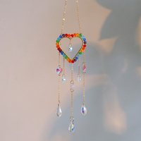 Campanas de Viento de Cristal K9, Círculos de Corazón Pentagonales, Atrapasoles de Luna y Sol, Decoración para el Hogar de Halloween y Navidad, Siete Chakras, Feng Shui