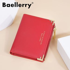 กระเป๋าสตางค์สั้นผู้หญิง Baellerry สีแดง หนังแท้ ซิปใส่เหรียญอเนกประสงค์ ใช้ได้ทุกวัน - Product Image 1