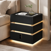 Table de chevet intelligente moderne pour chambre à coucher avec lampe LED flottante 3 couleurs, charge sans fil et USB, haut-parleur Bluetooth et verrouillage