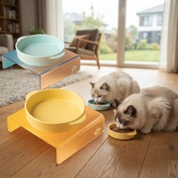 Gamelle en céramique de style coréen pour chat, anti-renversement, en porcelaine, avec double anse, design simple, peu profonde, pour chaton, usage intérieur