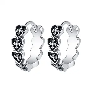 Nabest Vintage 925 Sterling Silver Heart Cross Huggies Earrings Jewelry Hypoallergenic Earing for Personalized Women