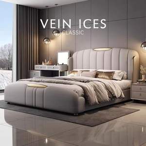 Venta al por mayor de muebles de <span class=keywords><strong>dormitorio</strong></span> minimalistas franceses cama de cuero ligera de lujo cama de cuero italiano impermeable camas tapizadas hogar - Product Image 2