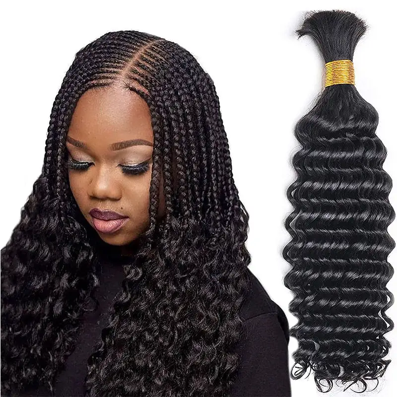 Cuticle Aligned Virgin Human Braiding Hair Bulk No Weft Deep Wave Bulk Human Hair Braiding Bundle Hair Extension