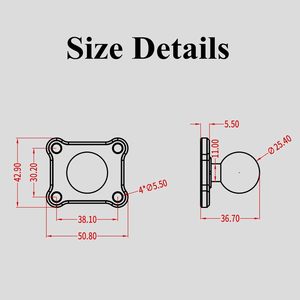 Kewig 1 inch Hợp kim nhôm bóng gắn kết cơ sở với 4 lỗ amps tấm vuông RAM gắn kết B kích thước đôi ổ cắm cánh tay tương thích - Product Image 6
