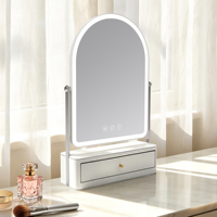 Miroir de Maquillage LED Incurvé avec Tiroir de Rangement, Simple Face, 3 Modes d'Éclairage, Rechargeable USB, Design Blanc pour Coiffeuse et Commode