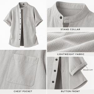 Chemises en lin pour hommes de qualité supérieure, personnalisées, <span class=keywords><strong>col</strong></span> <span class=keywords><strong>Mao</strong></span>, manches courtes, décontractées, respirantes, vente en gros TT - Product Image 4