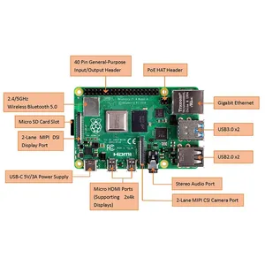Raspberry Pi 4 Modèle B 4b Officiel Original Carte de Développement 1 Go 2 Go 4 Go 8 Go de RAM Processeur 4 Cœurs 1,5 GHz Plus Rapide que le Pi 3B+ - Product Image 5