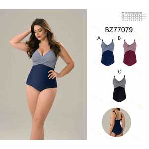 Costume da bagno intero monokini da donna taglie forti, scollo a V arricciato, controllo pancia, senza schienale, per l'estate e la spiaggia, nuovo BZ77079 - Product Image 1