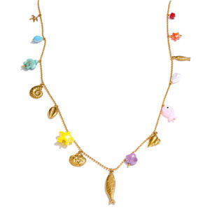 JINYOU 985 nuevo encanto de acero inoxidable forma de pez colgante collar cristal resina pequeña flor cerámica estrella accesorio collar - Product Image 1
