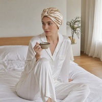 Gorro de Dormir de Seda de Morera 100% de Doble Capa con Forro de Satén, Banda Ajustable con Lazo, para Mujeres con Cabello Rizado, Uso Nocturno