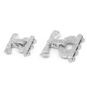 Meerdere Gat Mode Overjas Decoratieve Metalen Ketting Karabijn 4 Strengen Pearl Bead Armband Zilver Zirkoon Sluitingen