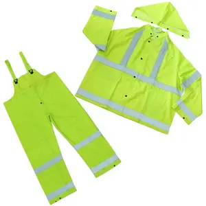 Combinaison de pluie réfléchissante en pvc polyester pour homme et femme, tenue imperméable et fluorescente, vert, huile et produits chimiques, résistante à l'eau, 1 pièce