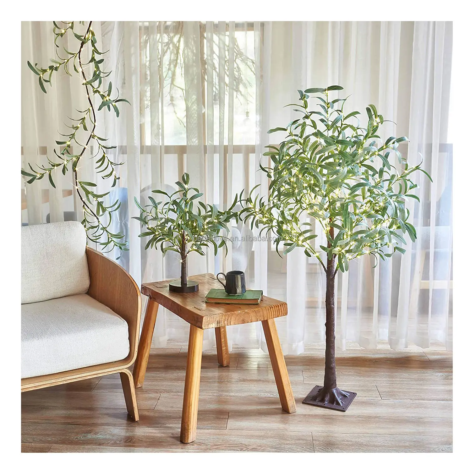 कृत्रिम जैतून का पौधा कृत्रिम पौधा जैतून कृत्रिम जैतून का पेड़ हल्की सजावट के साथ 6 फीट लंबा कृत्रिम रेशम का पौधा