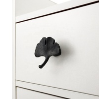 Poignées de meuble modernes en forme de feuille de Ginkgo, en alliage de zinc, bronze noir, pour tiroirs de cuisine et armoires