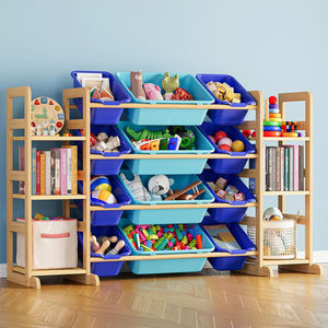 Étagère <span class=keywords><strong>de</strong></span> rangement latérale en bois <span class=keywords><strong>de</strong></span> grande taille pour la décoration <span class=keywords><strong>de</strong></span> la maison, bibliothèque pour bébé, organisateur <span class=keywords><strong>de</strong></span> jouets et <span class=keywords><strong>de</strong></span> livres pour enfants avec bacs amovibles pour la <span class=keywords><strong>chambre</strong></span> des enfants - Product Image 2