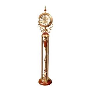 유럽 복고풍 빛 럭셔리 수직 단단한 나무 장식 금속 할아버지 시계