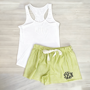 Set Coordinato Mamma e Figlia in Seersucker con Monogramma, Pigiami Estivi Personalizzati per Madre e Figlia, Completi con Pantaloncini per Bambine - Product Image 2