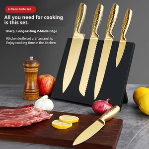 High Quality Titanium-coated Stainless Steel Kitchen <b>Knife</b> <b>Set</b> Gold Kitchen <b>Knife</b> with <b>Knife</b> Holder - Product Image 2