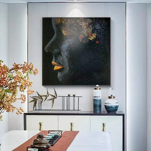Beautiful African Woman Oil Painting Art Mural 3d Afroblack Tile Craft Wall Golden Ceramic Tiles - Product Image 2