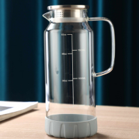 Carafe en verre borosilicate soufflée à la main, grande capacité, transparente, avec poignée, pour eau froide, avec couvercle filtrant en acier inoxydable 304