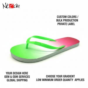 Gradient Color Flip Flops Women Blue <b>Pink</b> Ombre Beach Sandals Soft PE Rubber Summer Slippers Custom Logo - Product Image 2
