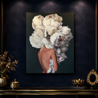 Peinture sur toile moderne et minimaliste, motif femme aux fleurs, plumes et roses, style nordique créatif, pour décoration murale intérieure
