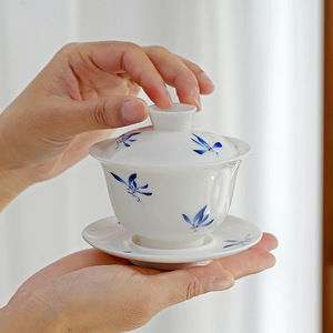 Ceramic Orchid Kung Fu <b>Tea</b> <b>Set</b> Gaiwan Porcelain With Lid Blue White Phalaenopsis 3 Piece Home <b>Tea</b> Ceremony - Product Image 1
