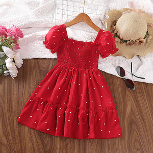 Robe de princesse mignonne vert foncé pour <span class=keywords><strong>filles</strong></span> de 2 à 6 ans, manches courtes, col carré, manches bouffantes, robe à plusieurs couches - Product Image 1