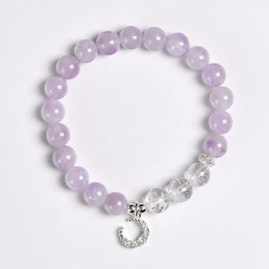 Bracelet tendance en perles de cristal spirituel en forme de boule, breloques mode, perles de guérison en améthyste lavande naturelle et quartz clair - Product Image 1