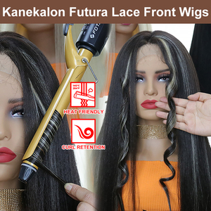 Julianna Hair Body Wave Pruiken Kanekalon Groothandel Premium Futura Fiber Hoge Kwaliteit Hittebestendige Synthetische Kant Voorkant Pruik - Product Image 6