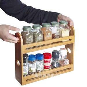 Desktop Bamboo Wood Spice <b>Rack</b> Double Layer <b>Storage</b> Organizer For Kitchen Seasoning <b>Bottle</b> Holder Natural Color - Product Image 5