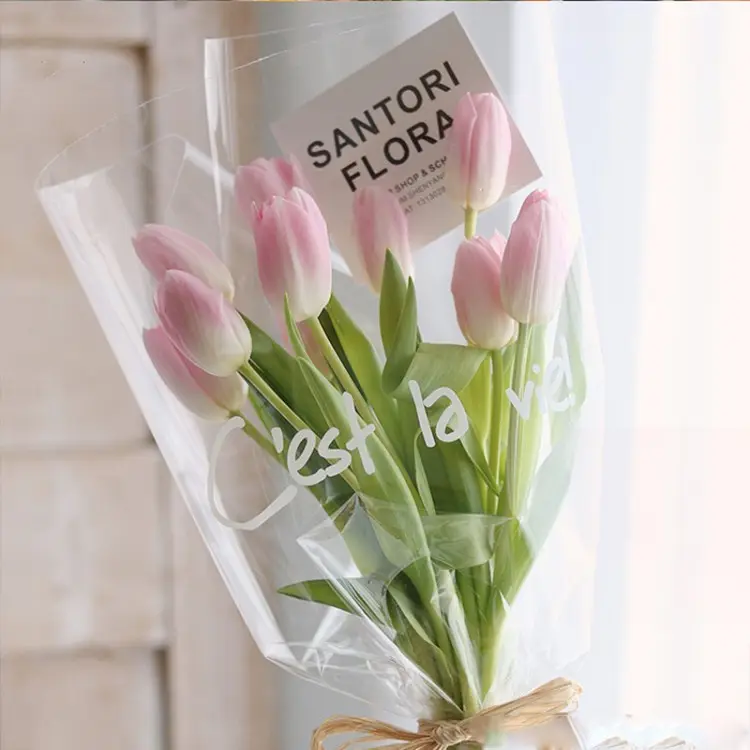 Pochette en plastique à fleurs multiples, unique, roses transparentes, bouquet, emballage, sac cadeau