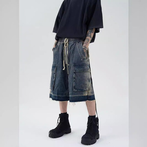 Poncho Reversible de Mezclilla Lavada con Cordón Ajustable y Pierna Ancha Estilo Retro Americano para Hombre, Moderno y Versátil para el Verano - Product Image 2