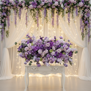 Composition florale artificielle <span class=keywords><strong>de</strong></span> style conte <span class=keywords><strong>de</strong></span> fées, couleur violette, chemin <span class=keywords><strong>de</strong></span> table long, chemin <span class=keywords><strong>de</strong></span> table en cascade pour table <span class=keywords><strong>de</strong></span> mariage - Product Image 1