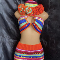 Maillot de bain bikini 2 pièces tricoté à la main, nouvelle mode transfrontalière, pour fête sur la plage, avec haut tube uni et taille ajustée, idéal pour les photos