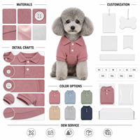 Polo pour chien en piqué rose poudré à revers, vêtements pour animaux de compagnie, vêtements pour animaux OEM, haut pour animaux à manches courtes à deux boutons