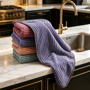 Bamboo Charcoal Fiber Kitchen Cloth 20x20cm Stripe Pattern Thickened Absorbent Dish Towel For Pots And Pans - Product Image 2
