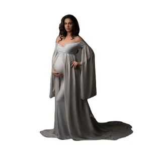 Vestidos de maternidad sexys para Sesión de fotos de mujeres embarazadas, maxivestido de gasa, utillaje de fotografía