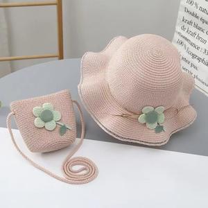 Chapeau de soleil en papyrus rayé de style coréen, sac bandoulière avec nœud papillon fleuri, mignon, respirant, pour enfants, voyage en plein air, pêche, quotidien - Product Image 3