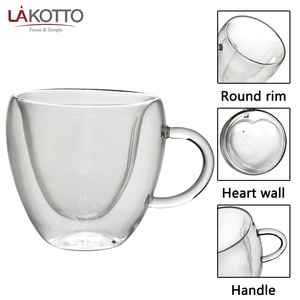 Vasos de vidrio transparente en forma de corazón, con <span class=keywords><strong>doble</strong></span> pared tazas de café, con aislamiento de vidrio, para té Latte, <span class=keywords><strong>doble</strong></span> pared - Product Image 3