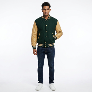 Custom Varsity <b>Jackets</b> with Stand Collar and <b>Leather</b> Sleeves Private Label Winter CollegeBaseballjacket for <b>men</b> - Product Image 1